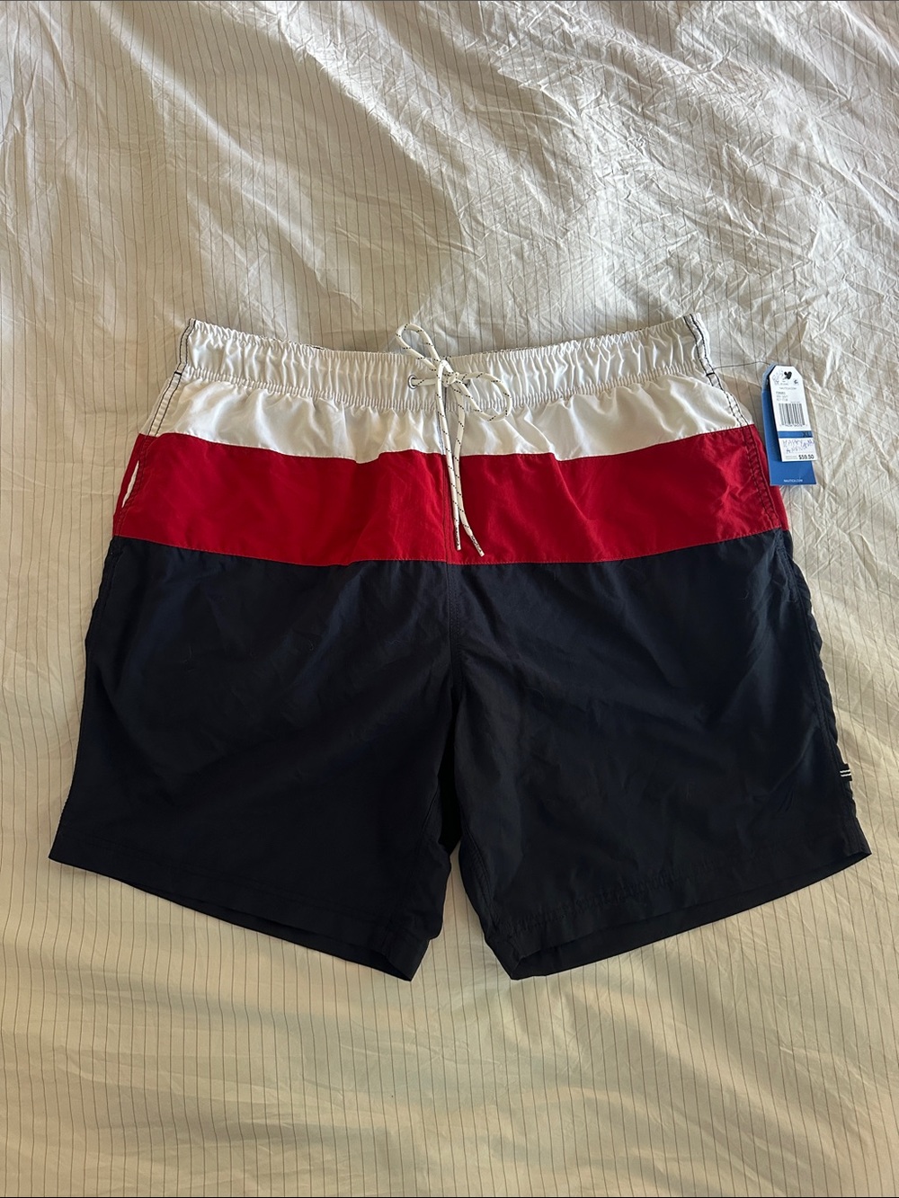 Nautica - Men's Colorblock Swim Trunks - White/Red/Navy - XL